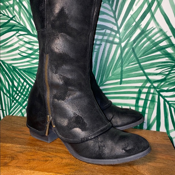 Donald J. Pliner Devi Black Distressed Suede Leather Knee High Boots 8.5 M - Picture 2 of 13